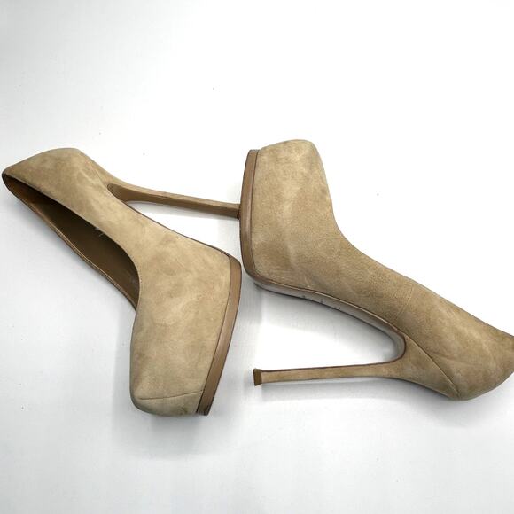 YSL Tribtoo Nude Suede Platform Pumps Size 39 Italy Y2K Stiletto Heels - Picture 6 of 13